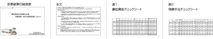 診断結果の資料（総括表と添付資料）